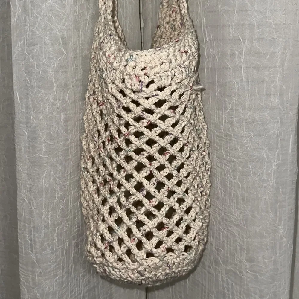 Handmade Crochet Ivory Pastel Colored Confetti Small Fishnet Market Tote
